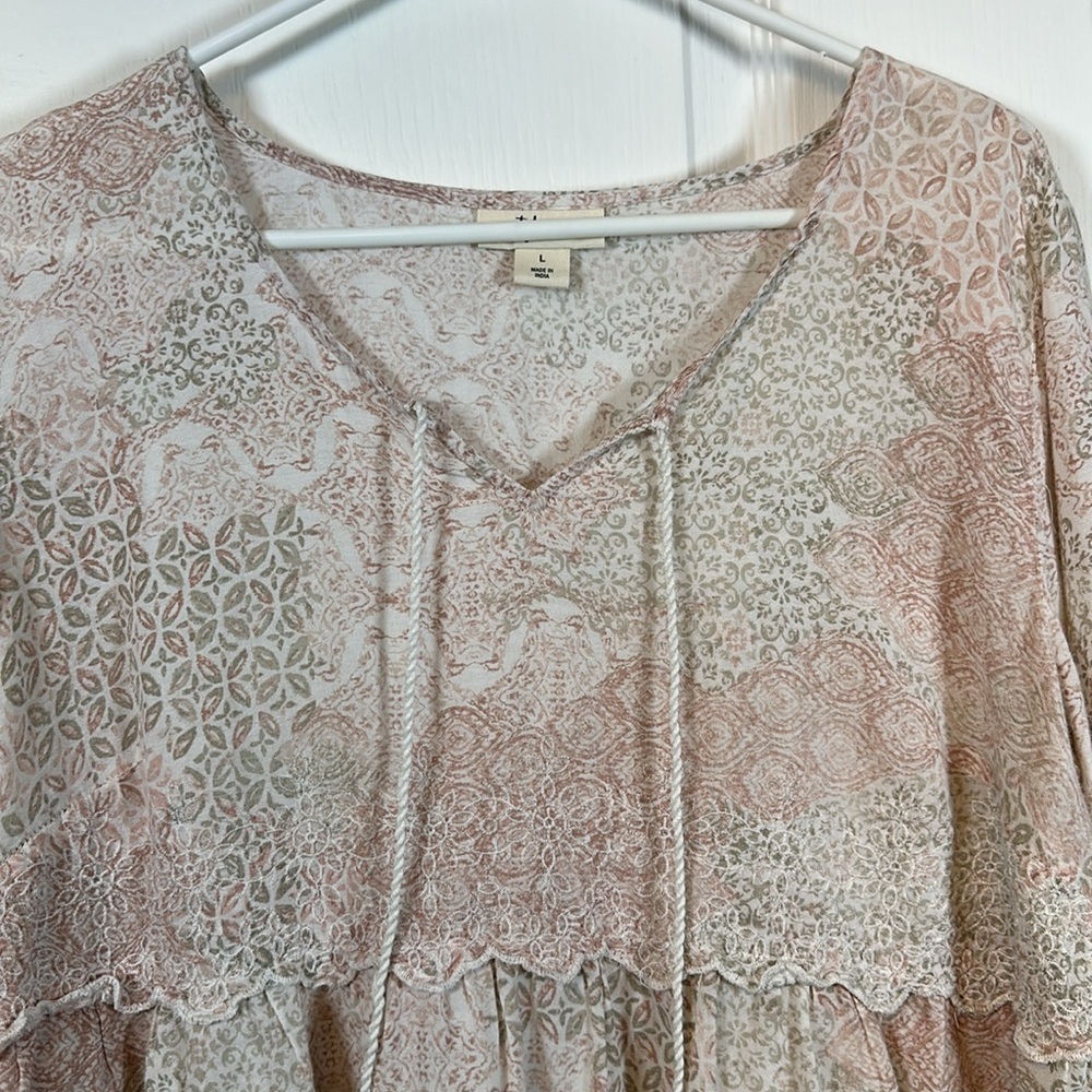 Style & Co Peasant Eyelet V-Neck Breezy Tunic Blouse Bohemian Large Euc #6523 View 3